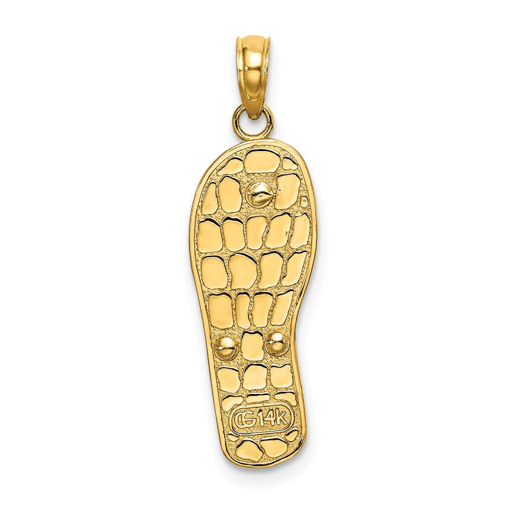 14k Yellow & Rhodium Gold w/Rhodium 3D Enamel Fuschia and White Flowers On Aqua Flip-Flop Charm