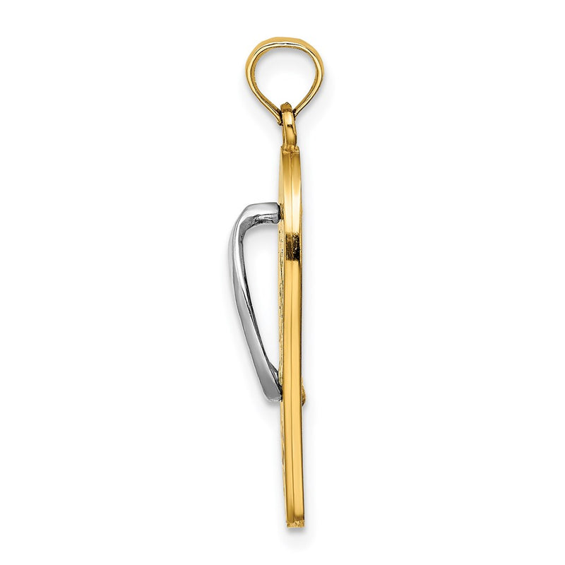 14k Yellow & Rhodium Gold w/Rhodium 3D Enamel Palm Tree and Bucket Flip-Flop Charm
