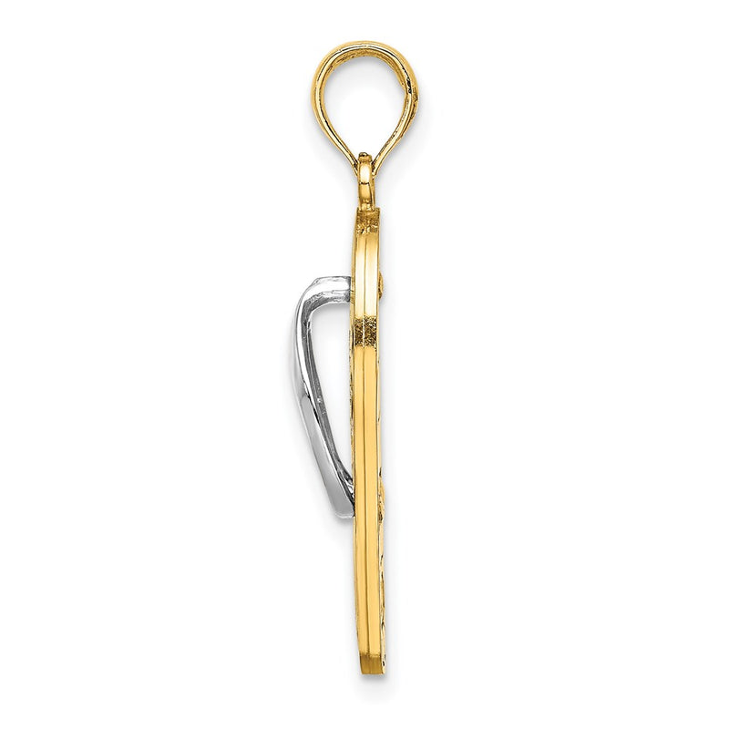 14k Yellow & Rhodium Gold and Rhodium Multi-Colored 3D Enamel Fuschia Flowers On Flip-Flop Charm