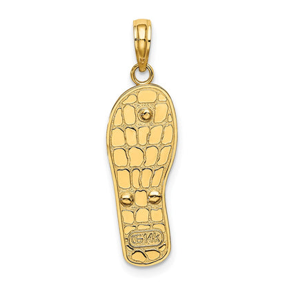 14k Yellow & Rhodium Gold and Rhodium Multi-Colored 3D Enamel Fuschia Flowers On Flip-Flop Charm