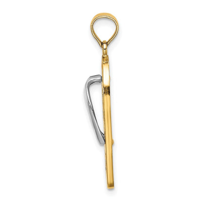 14k Yellow & Rhodium Gold w/Rhodium Multi-Colored 3D Enamel Beach Scene On Flip-Flop Charm