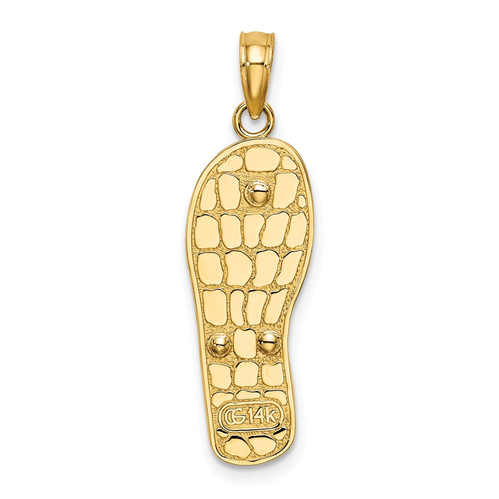 14k Yellow & Rhodium Gold w/Rhodium Multi-Colored 3D Enamel Beach Scene On Flip-Flop Charm