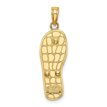 14k Yellow & Rhodium Gold w/Rhodium Multi-Colored 3D Enamel Beach Scene On Flip-Flop Charm