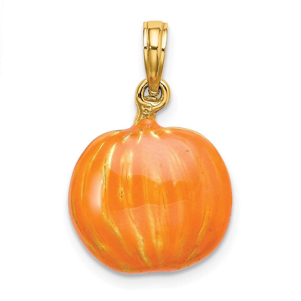 14k Yellow Gold 3-D Enameled Pumpkin w/Black Cat and Moon Charm