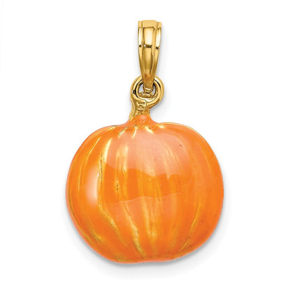 14k Yellow Gold 3-D Enameled Pumpkin w/Black Cat and Moon Charm