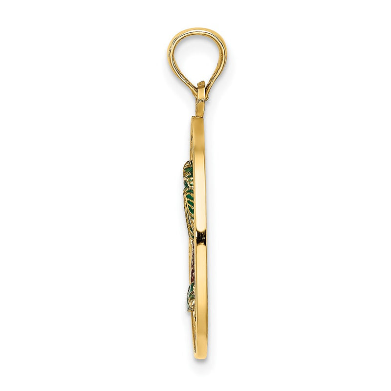 14k Yellow Gold Enameled TURKS AND CAICOS  w/Palm Tree Circle Charm