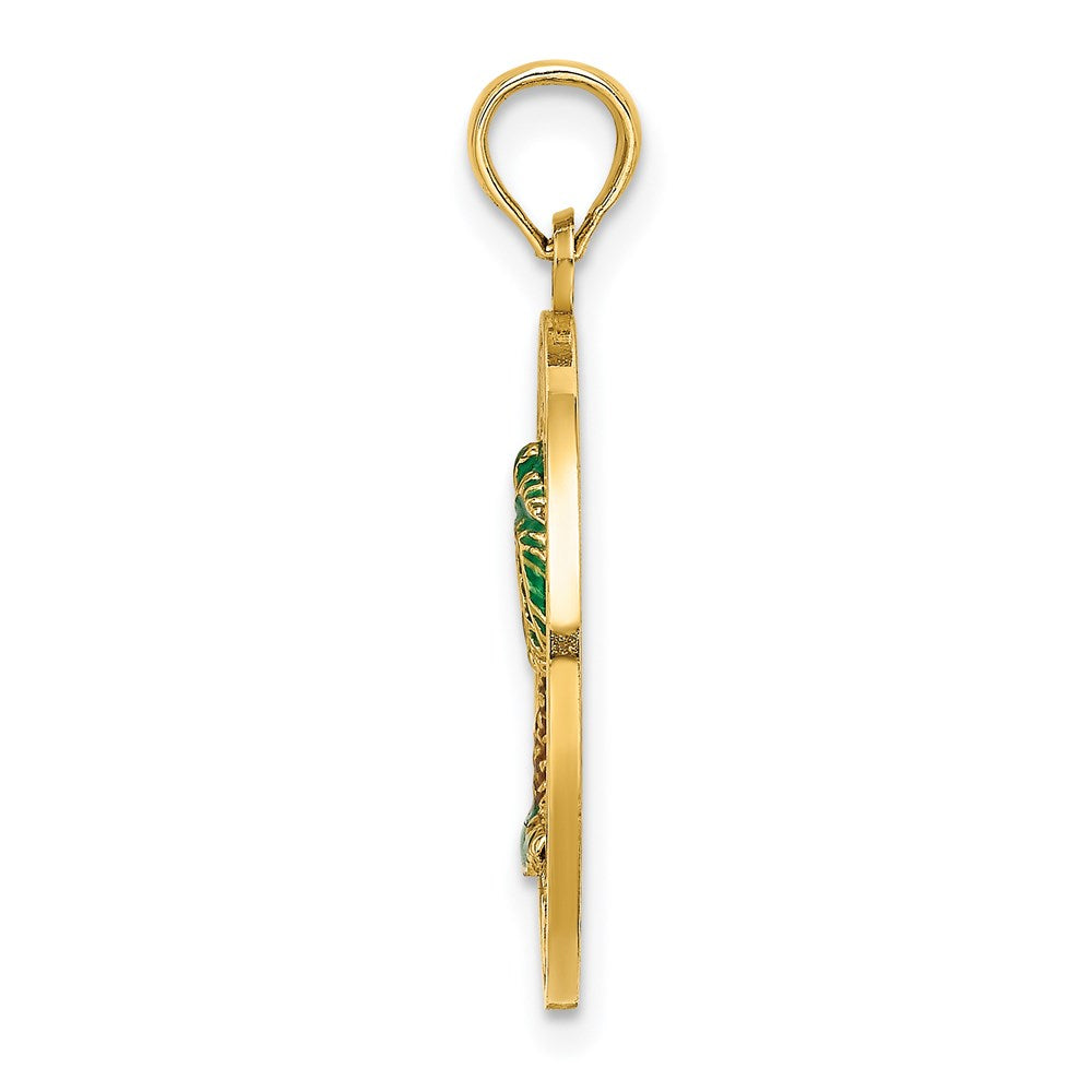 14k Yellow Gold BLUFFTON SC Circle Enameled Palm Tree Charm