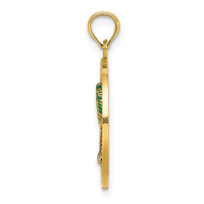 14k Yellow Gold BLUFFTON SC Circle Enameled Palm Tree Charm