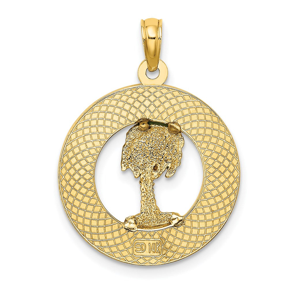 14k Yellow Gold BLUFFTON SC Circle Enameled Palm Tree Charm
