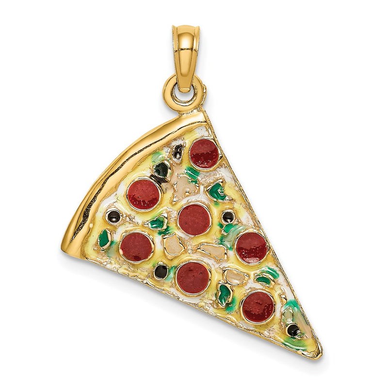 14k Yellow Gold w/Enamel Large Pepperoni Pizza Slice