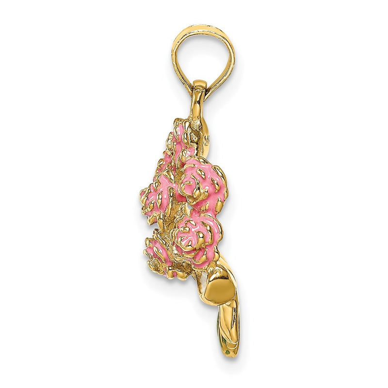 14k Yellow Gold Enameled Bouquet of Pink Roses