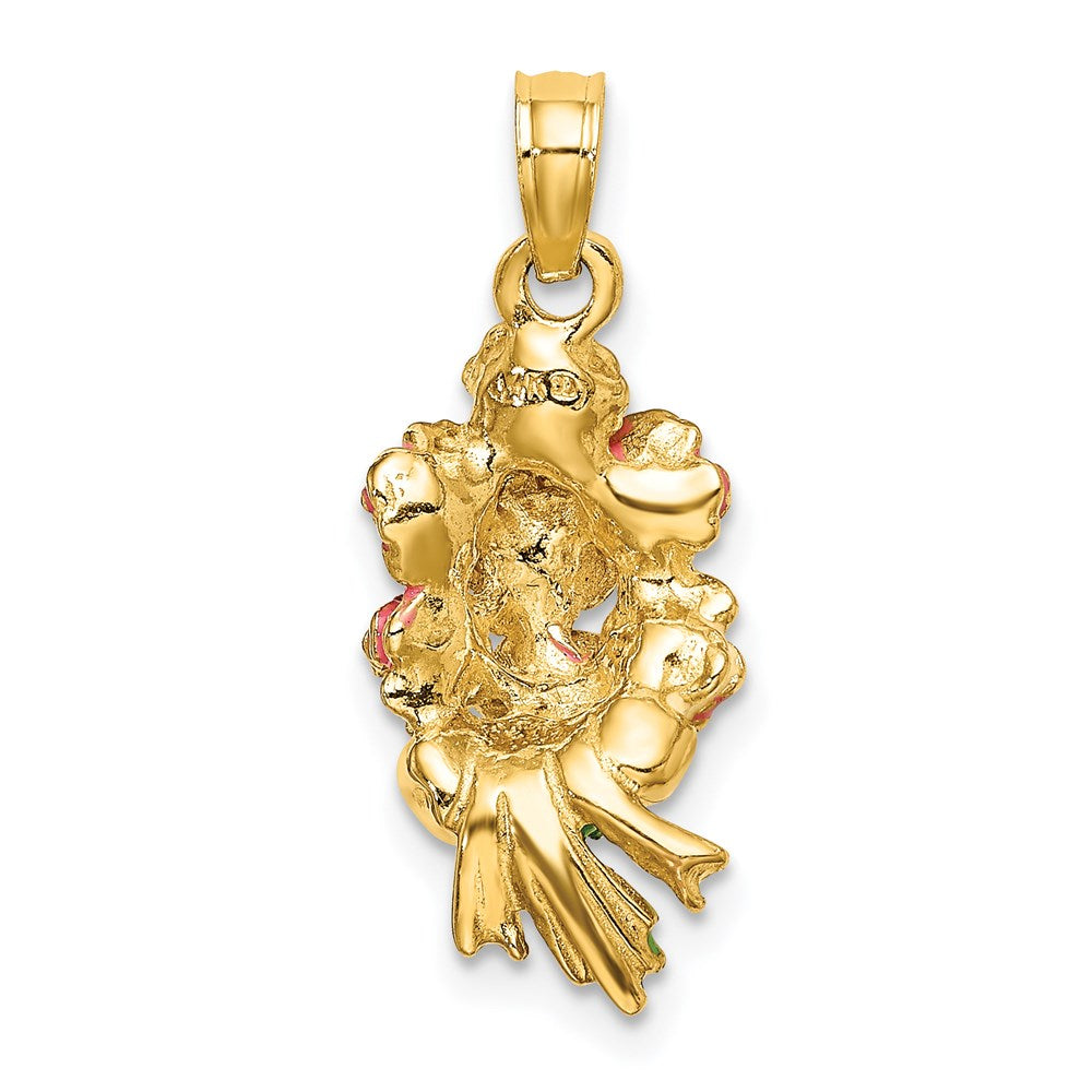 14k Yellow Gold Enameled Bouquet of Pink Roses