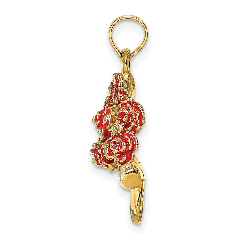 14k Yellow Gold Enameled Bouquet of Red Roses