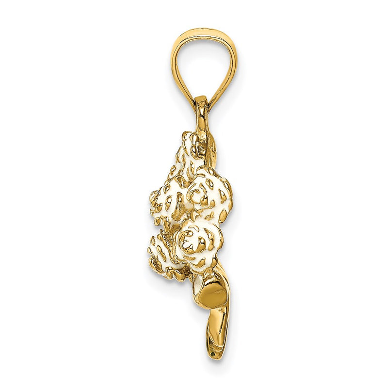 14k Yellow Gold Enameled Bouquet of White Roses