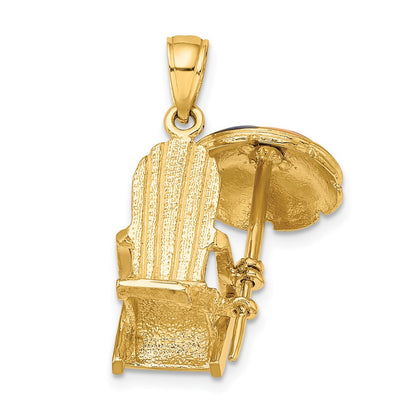 14k Yellow Gold 3-D w/ Enamel Umbrella Beach Chair Charm