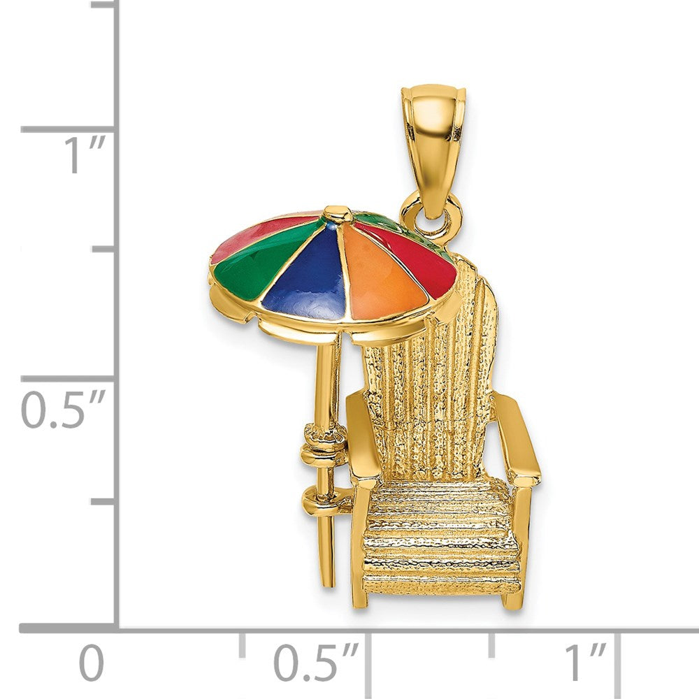 14k Yellow Gold 3-D w/ Enamel Umbrella Beach Chair Charm