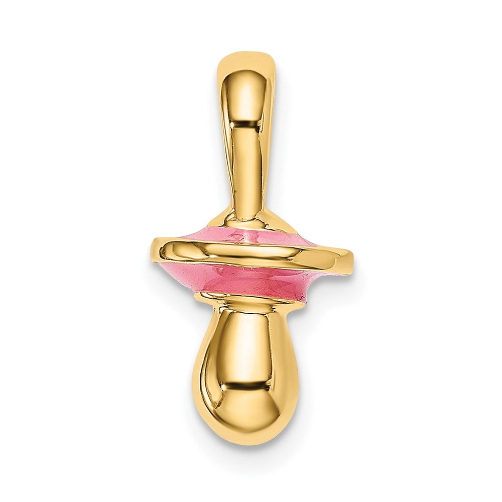 14k Yellow Gold 3-D w/ Pink Enamel Pacifier Charm