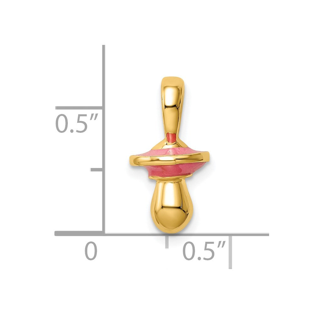 14k Yellow Gold 3-D w/ Pink Enamel Pacifier Charm