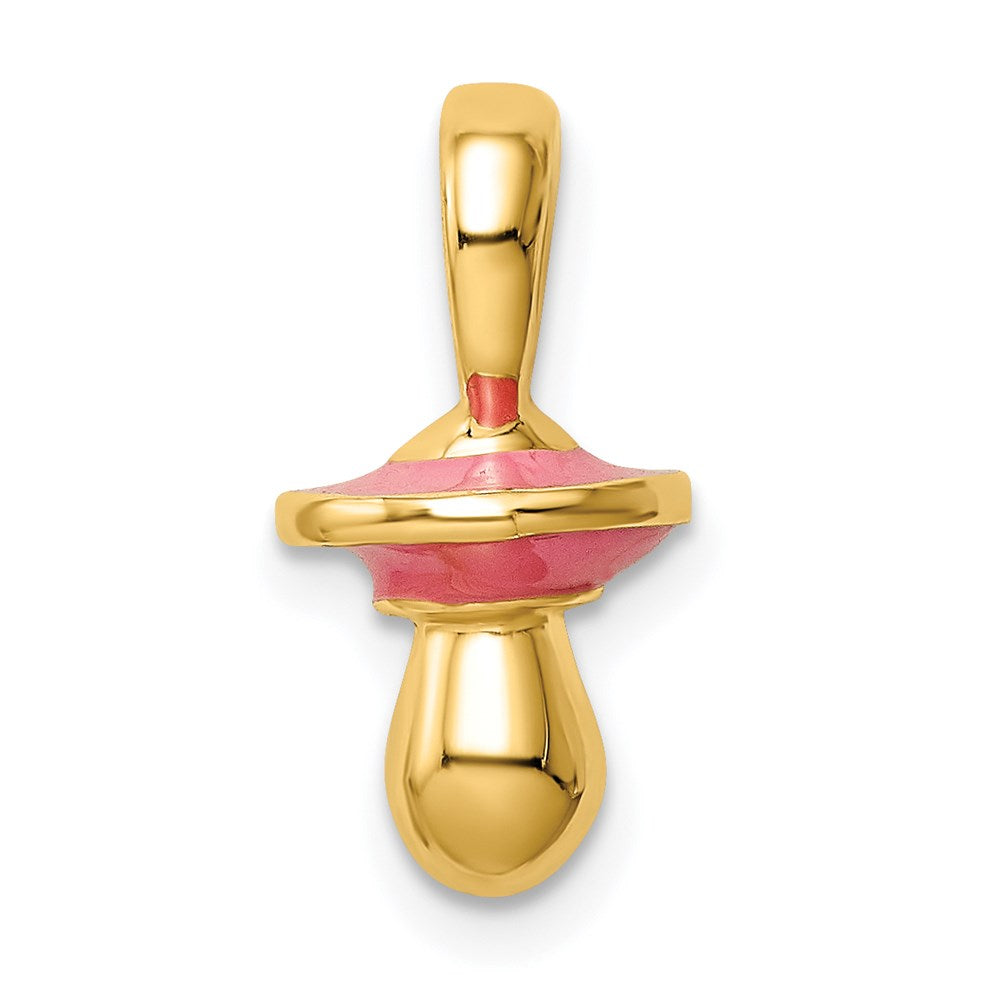 14k Yellow Gold 3-D w/ Pink Enamel Pacifier Charm