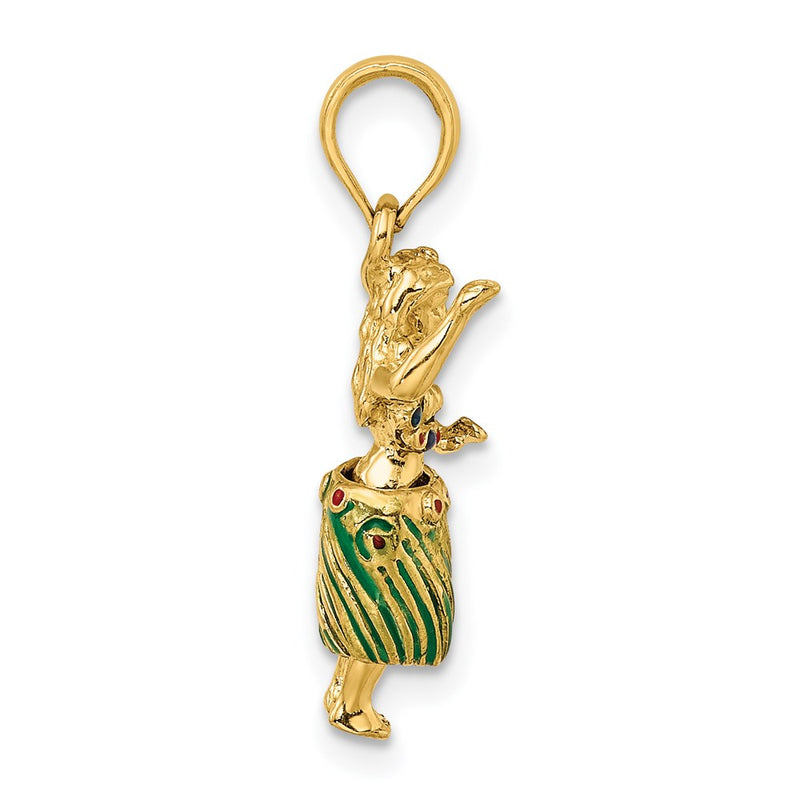 14k Yellow Gold 3-D Hula Girl w/ Moveable Grass Skirt Charm