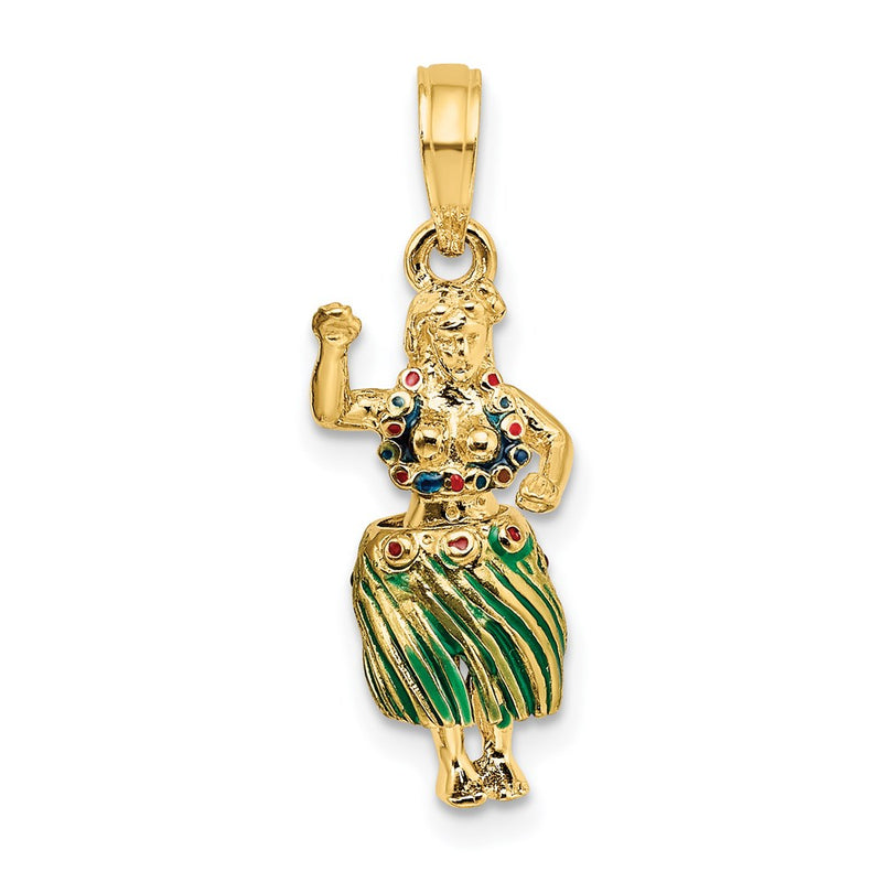 14k Yellow Gold 3-D Hula Girl w/ Moveable Grass Skirt Charm