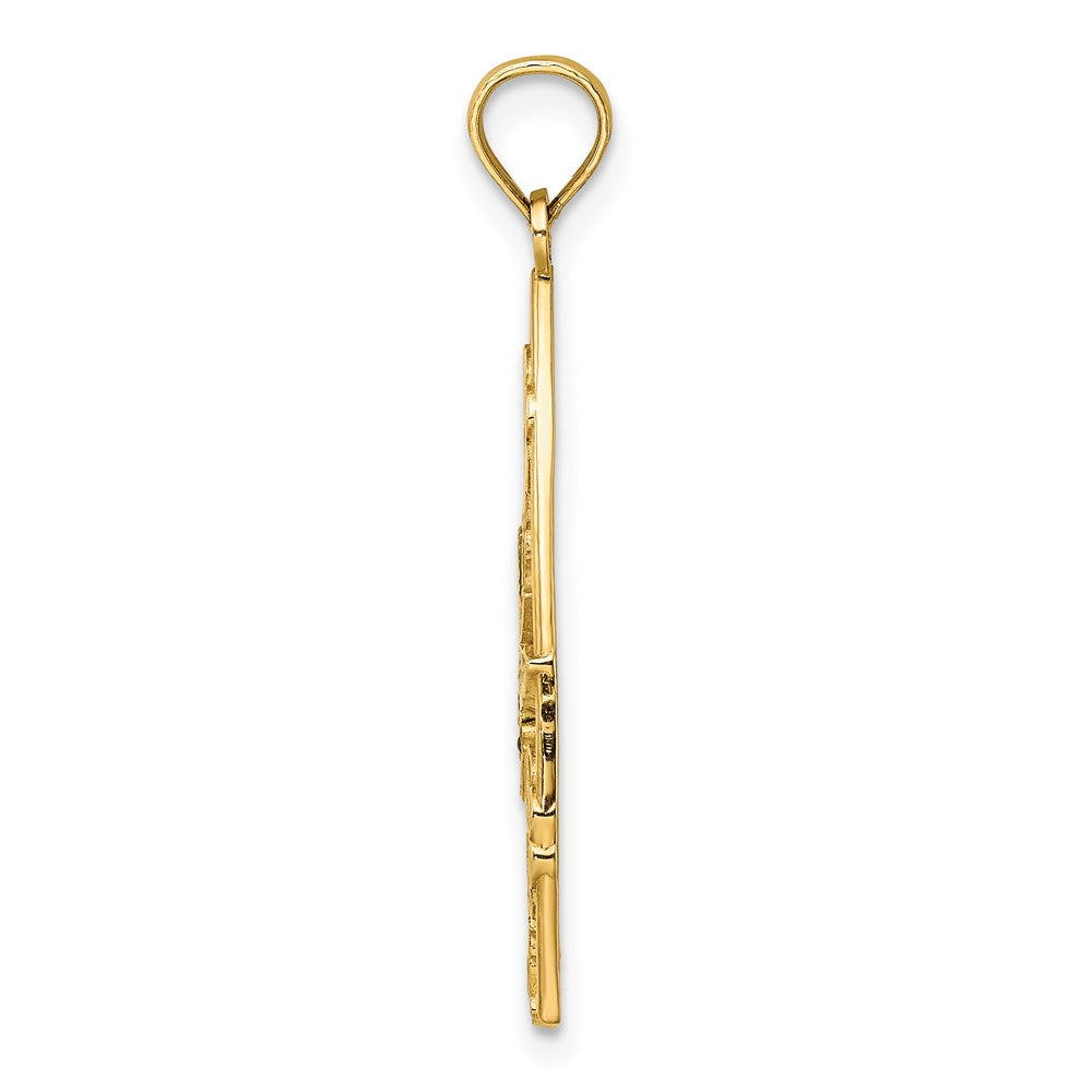 14k Yellow Gold Enamel Dragonfly and Flowers Triangle Charm
