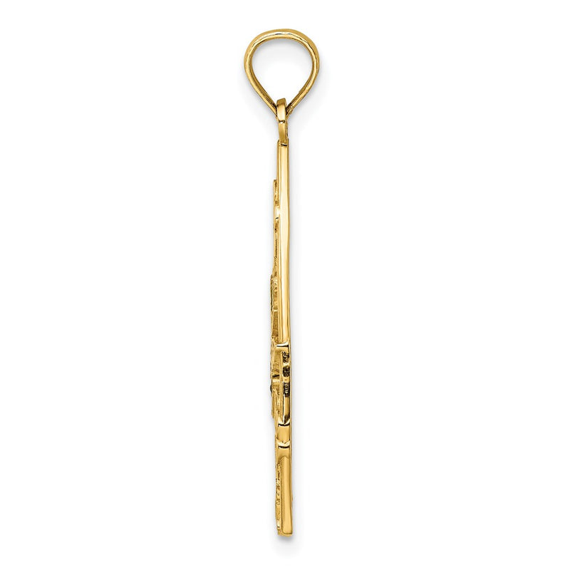 14k Yellow Gold Enamel Dragonfly and Flowers Triangle Charm
