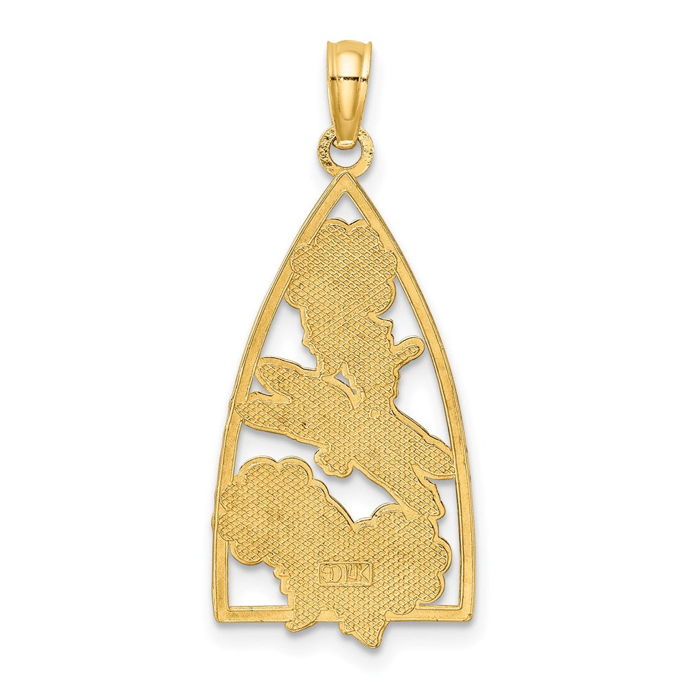 14k Yellow Gold Enamel Dragonfly and Flowers Triangle Charm