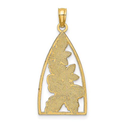 14k Yellow Gold Enameled Bumblebee and Flowers Triangle Charm