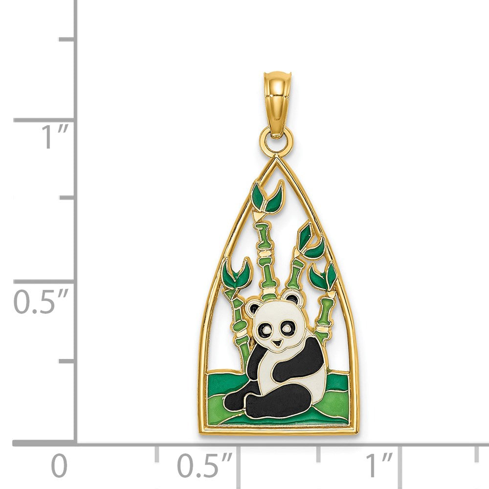 14k Yellow Gold Enamel Panda Bear and Bamboo Charm