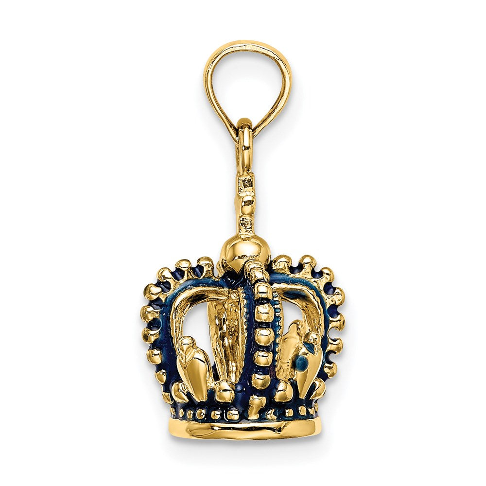 14k Yellow Gold 3-D w/ Blue Enamel Crown Charm