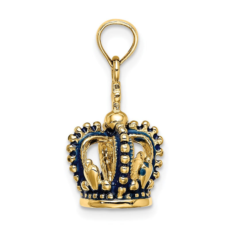 14k Yellow Gold 3-D w/ Blue Enamel Crown Charm