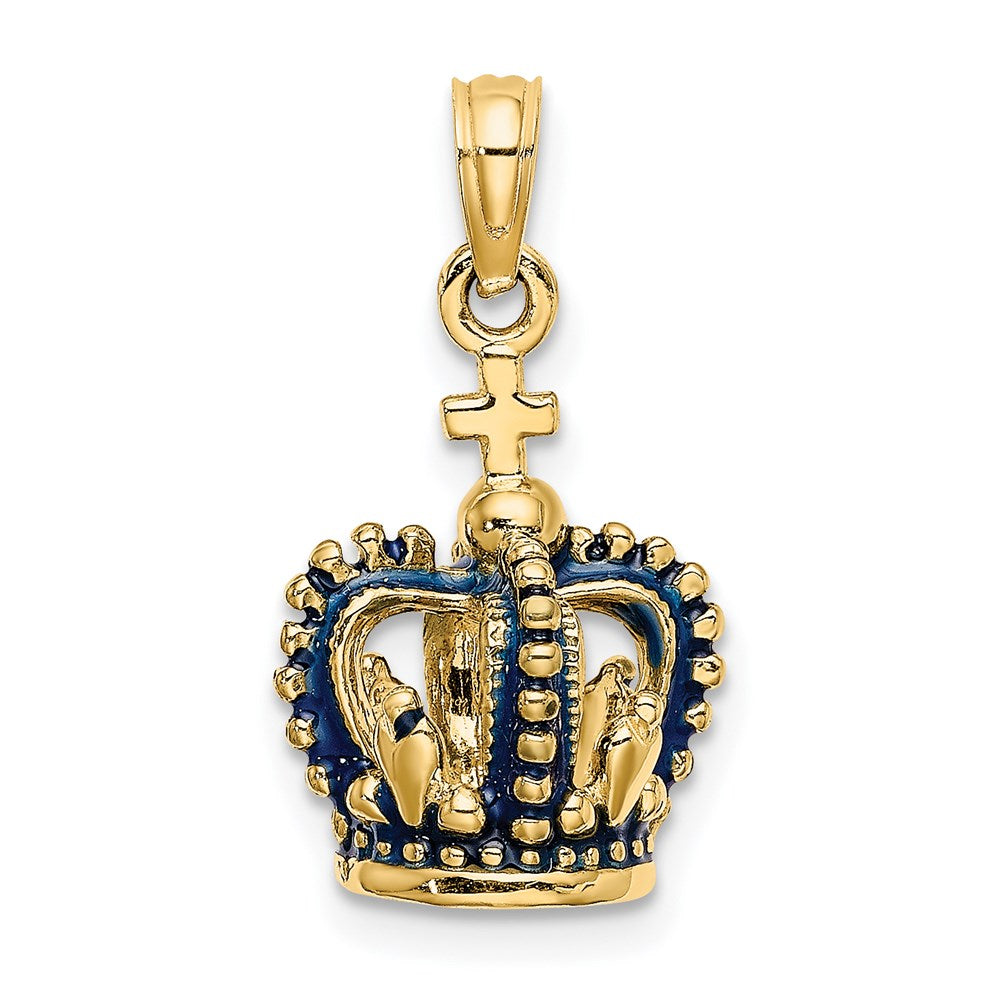 14k Yellow Gold 3-D w/ Blue Enamel Crown Charm