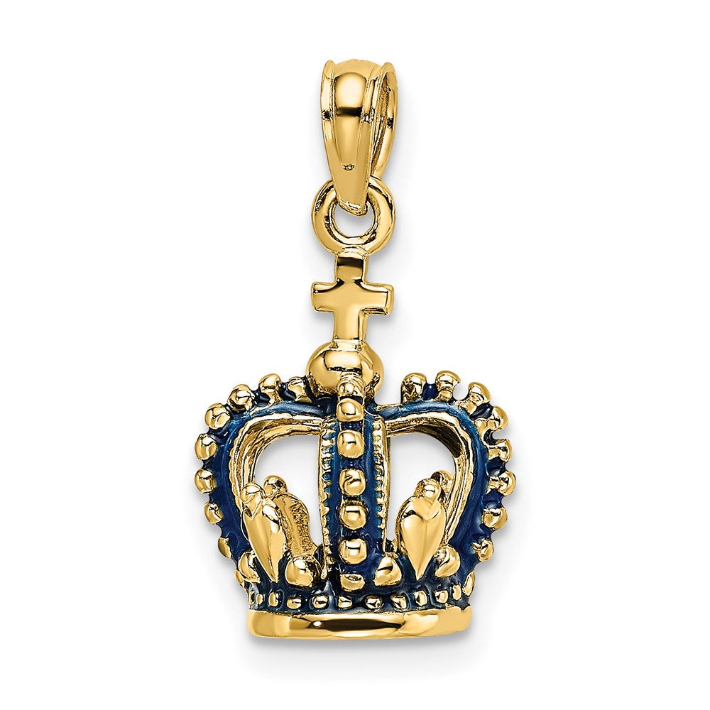 14k Yellow Gold 3-D w/ Blue Enamel Crown Charm