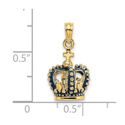 14k Yellow Gold 3-D w/ Blue Enamel Crown Charm