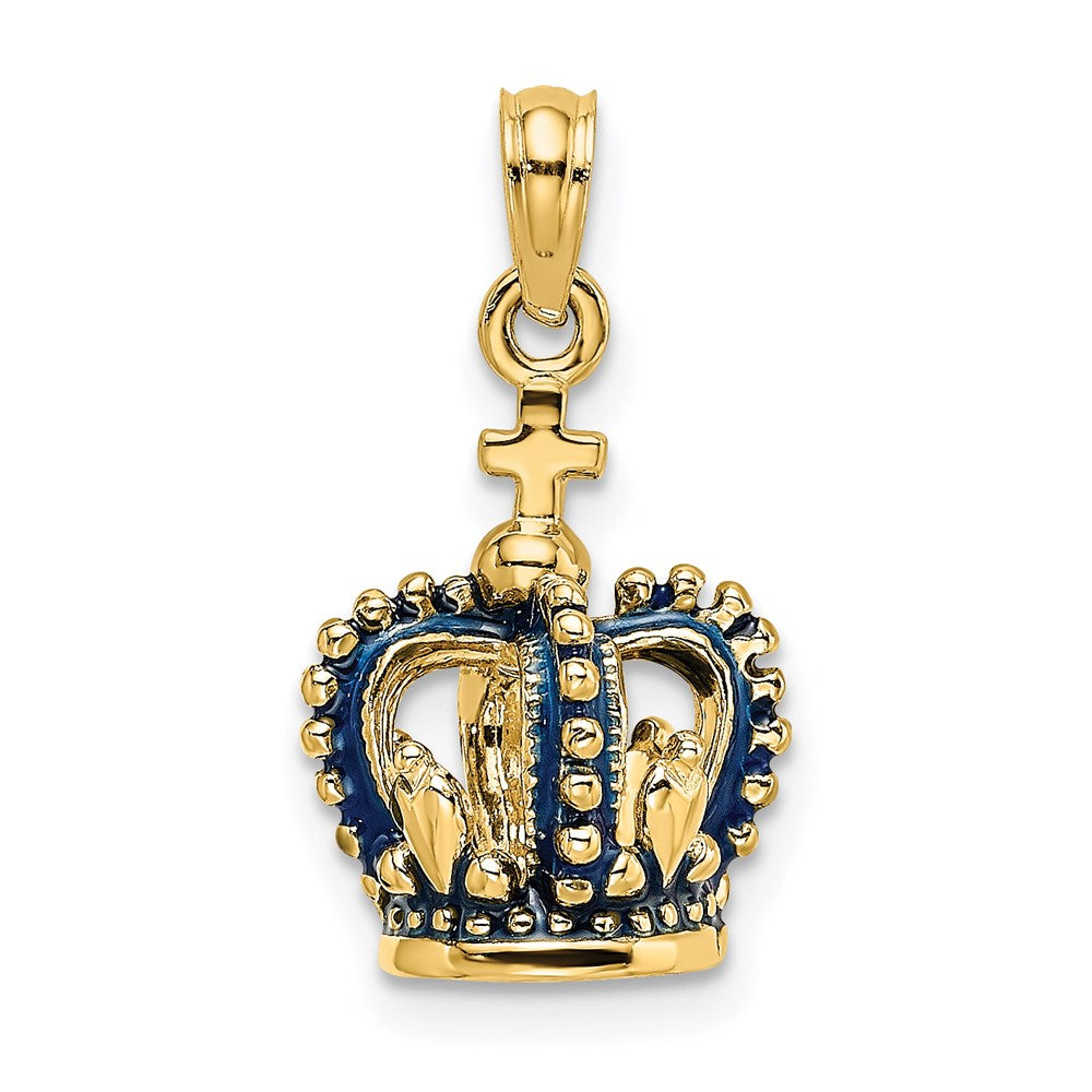 14k Yellow Gold 3-D w/ Blue Enamel Crown Charm
