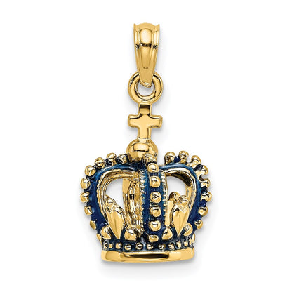14k Yellow Gold 3-D w/ Blue Enamel Crown Charm