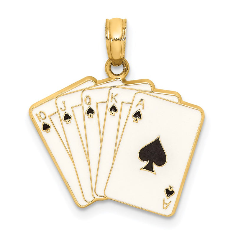 14k Yellow Gold Enamel Playing Cards Royal Flush Charm