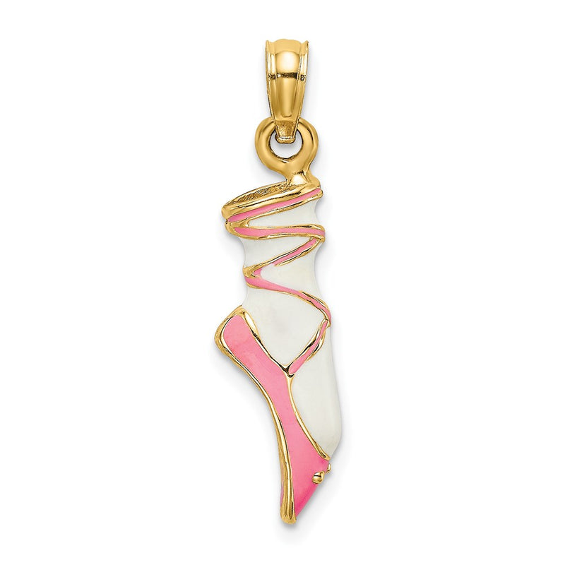 14k Yellow Gold 3-D Enamel Ballet Shoe Charm