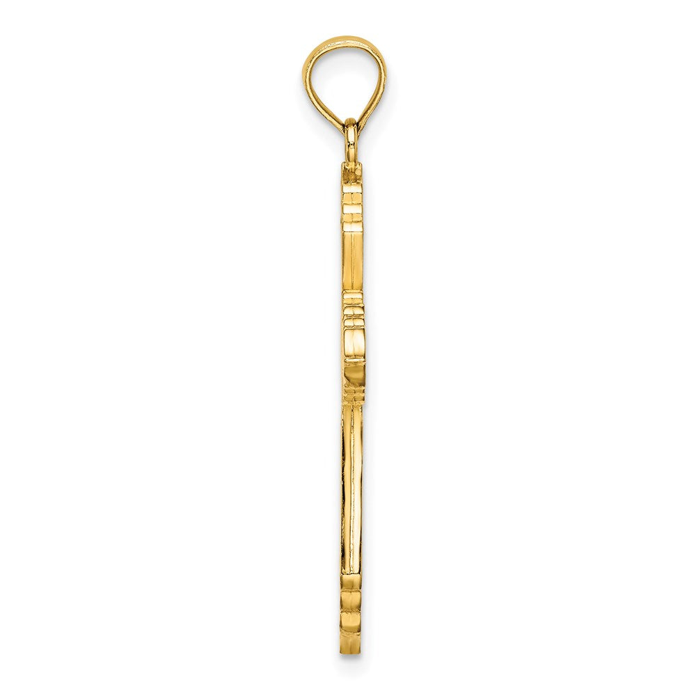 14k Yellow Gold 3-D W/ Pink and White Enamel Cross Charm