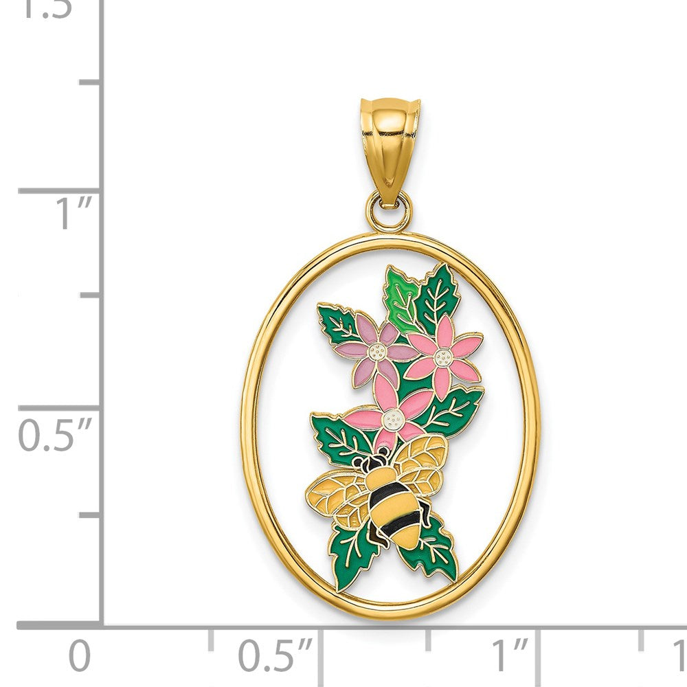14k Yellow Gold Enamel Bumblebee and Flowers Charm