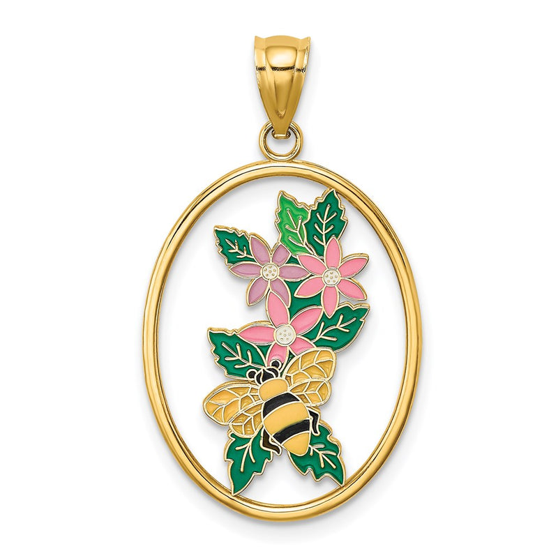 14k Yellow Gold Enamel Bumblebee and Flowers Charm