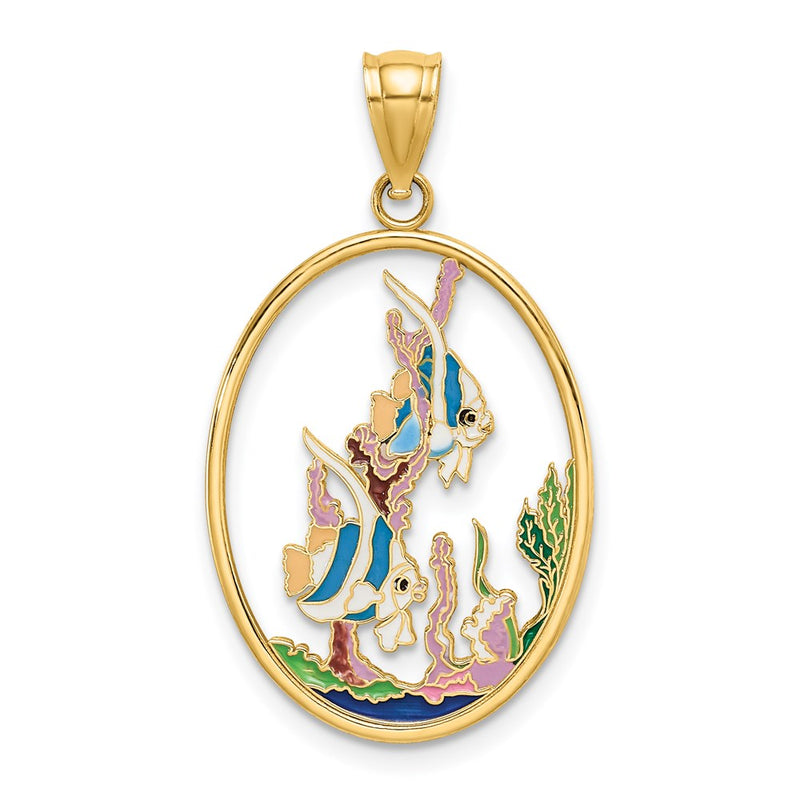 14k Yellow Gold Enamel Angelfish In Underwater Scene Charm