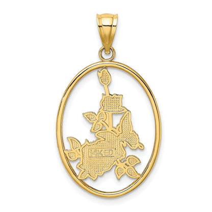 14k Yellow Gold Enamel White Butterfly In Oval w/ Orange Flowers Charm