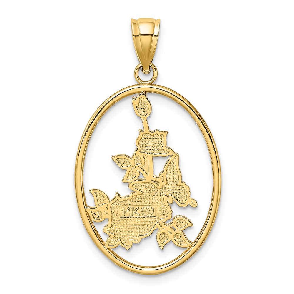 14k Yellow Gold Enamel Yellow Butterfly in Oval Red Flower Charm