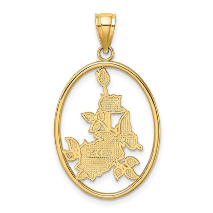 14k Yellow Gold Enamel Yellow Butterfly in Oval Red Flower Charm