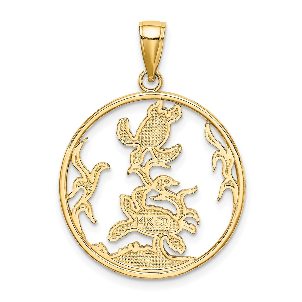 14k Yellow Gold Enamel Sea Turtles In Circle Charm