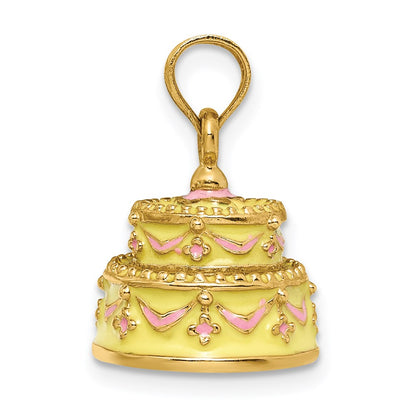 14k Yellow Gold 3-D HAPPY ANNIVERSARY Cake w/Yellow Frosting Charm