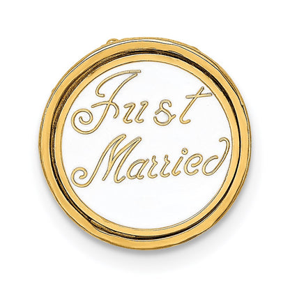 14k Yellow Gold Polished Enameled JUST MARRIED 3-D Wedding Cake Pendant