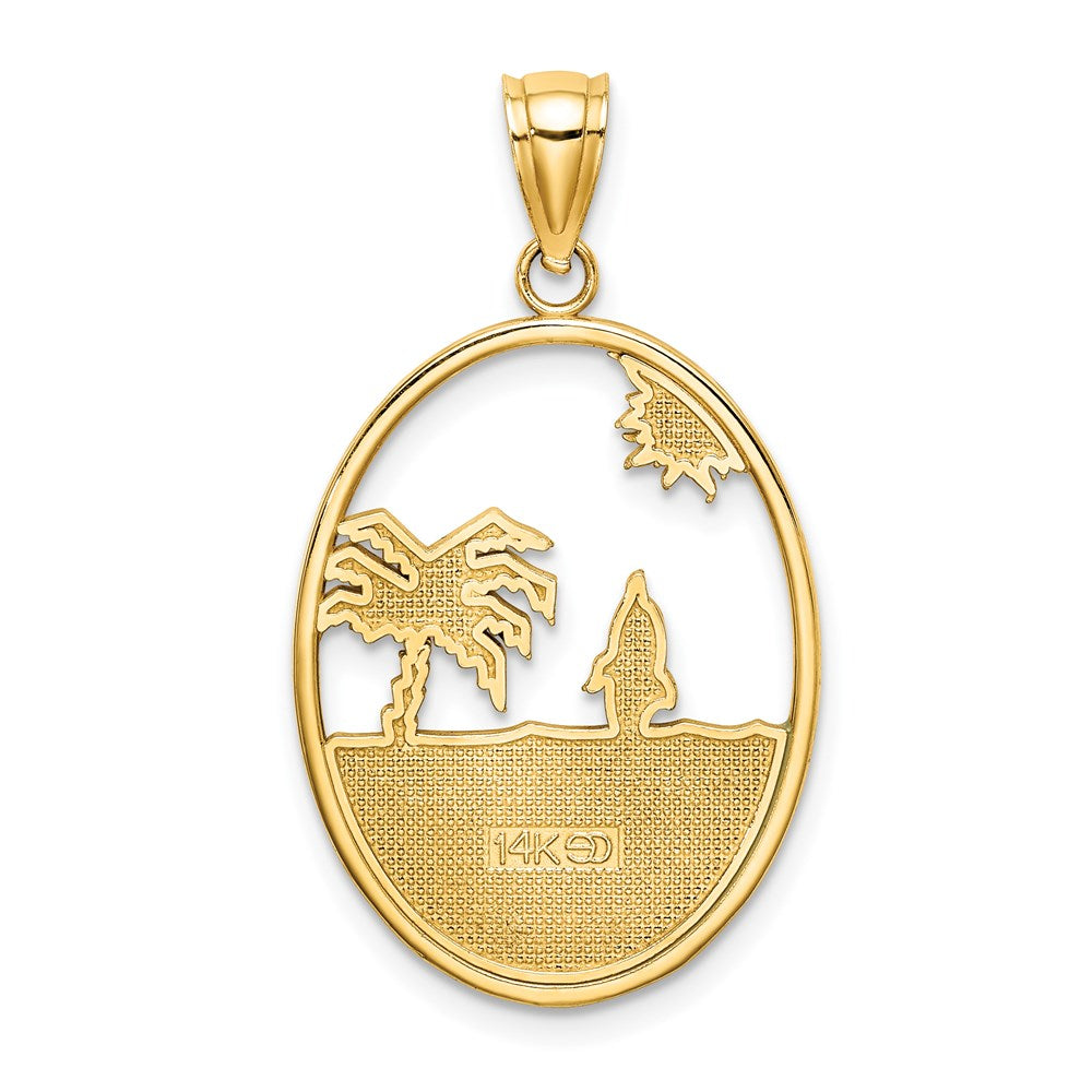 14k Yellow Gold Enamel Dolphin Jumping In Beach Scene Charm
